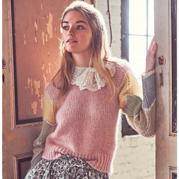 LoveShackFancy Aspyn Alpaca Knit Pastel Color Block Pullover Sweater - Picture 2 of 5